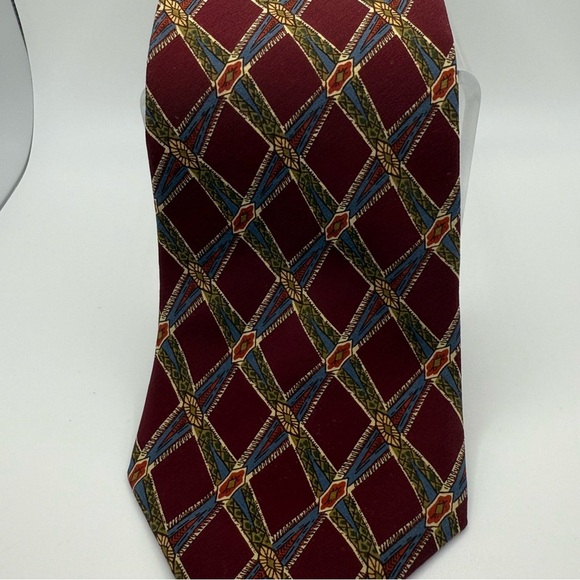 Cromley & Finch burgandy and Gold 100% Silk Tie. Handmade - Picture 4 of 6